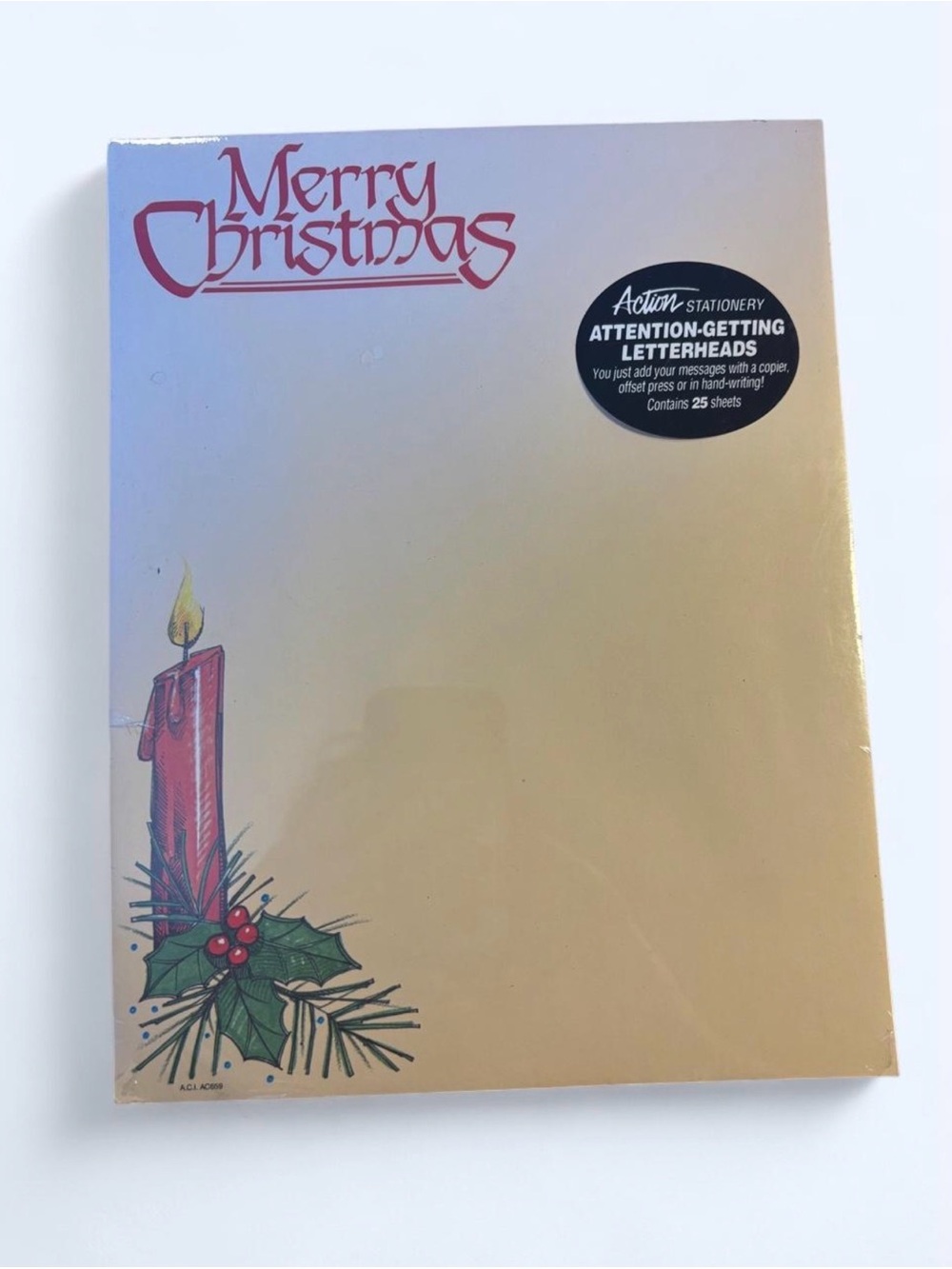 Vintage Action Stationery Christmas Letterhead Paper 25ct Candle Holly Retro